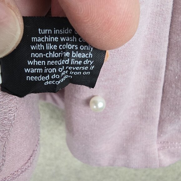 Lane Bryant Womens Open Cardigan Pink Ruffled 3/4 Sleeves Pearl Embellished - Picture 5 of 7